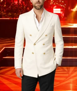 Charles Kelley Off White Double Breasted Blazer-Front