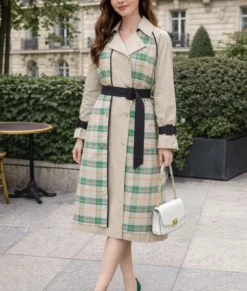 Emily In Paris S05 Lily Collins Plaid Trench Coat-Front