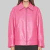 Maria Women's Pink Oversized Bomber Leather Jacket-Front