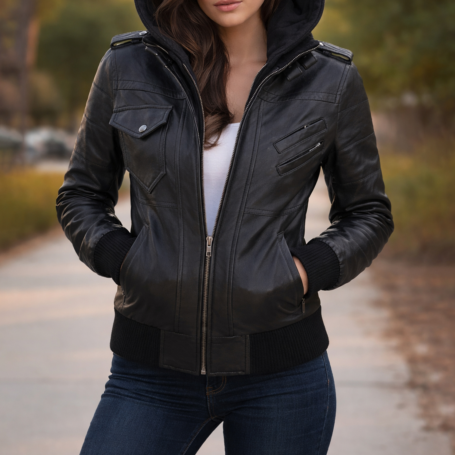 Women's Hooded Leather Jackets