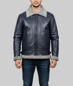 Bruce Men's Blue B-3 Bomber Leather Jacket-Front