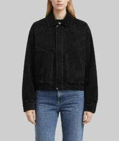 Chloe Women's Black Suede Leather Bomber Jacket-Front
