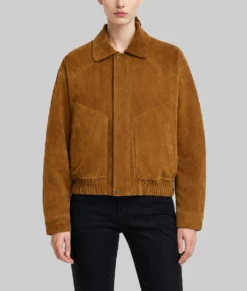 Chloe Women's Brown Suede Leather Bomber Jacket-Front