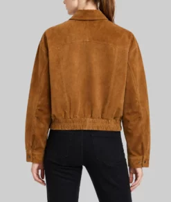 Chloe Women's Brown Suede Leather Bomber Jacket-Back