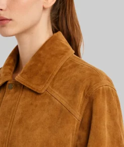 Chloe Women's Brown Suede Leather Bomber Jacket-Zoom