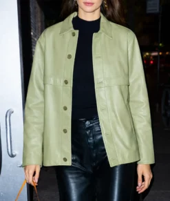 Kendall Jenner Green Leather Jacket-Front