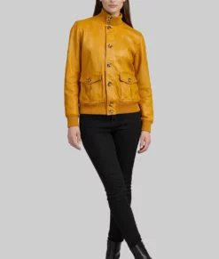 Melissa Women's Tan A-1 Bomber Leather Jacket-Front
