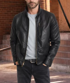 CIA Tom Ellis Black Leather Jacket-Front