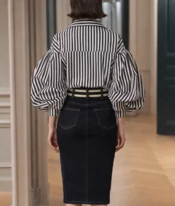 Emily In Paris S05 Lily Collins Striped Puff Sleeves Shirt-Back