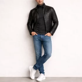 men's leather jacket outfit ideas