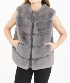 Melanina Women's Grey Fur Vest-Front