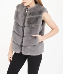Melanina Women's Grey Fur Vest-Side