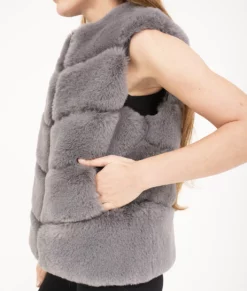 Melanina Women's Grey Fur Vest-Side
