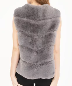 Melanina Women's Grey Fur Vest-Back