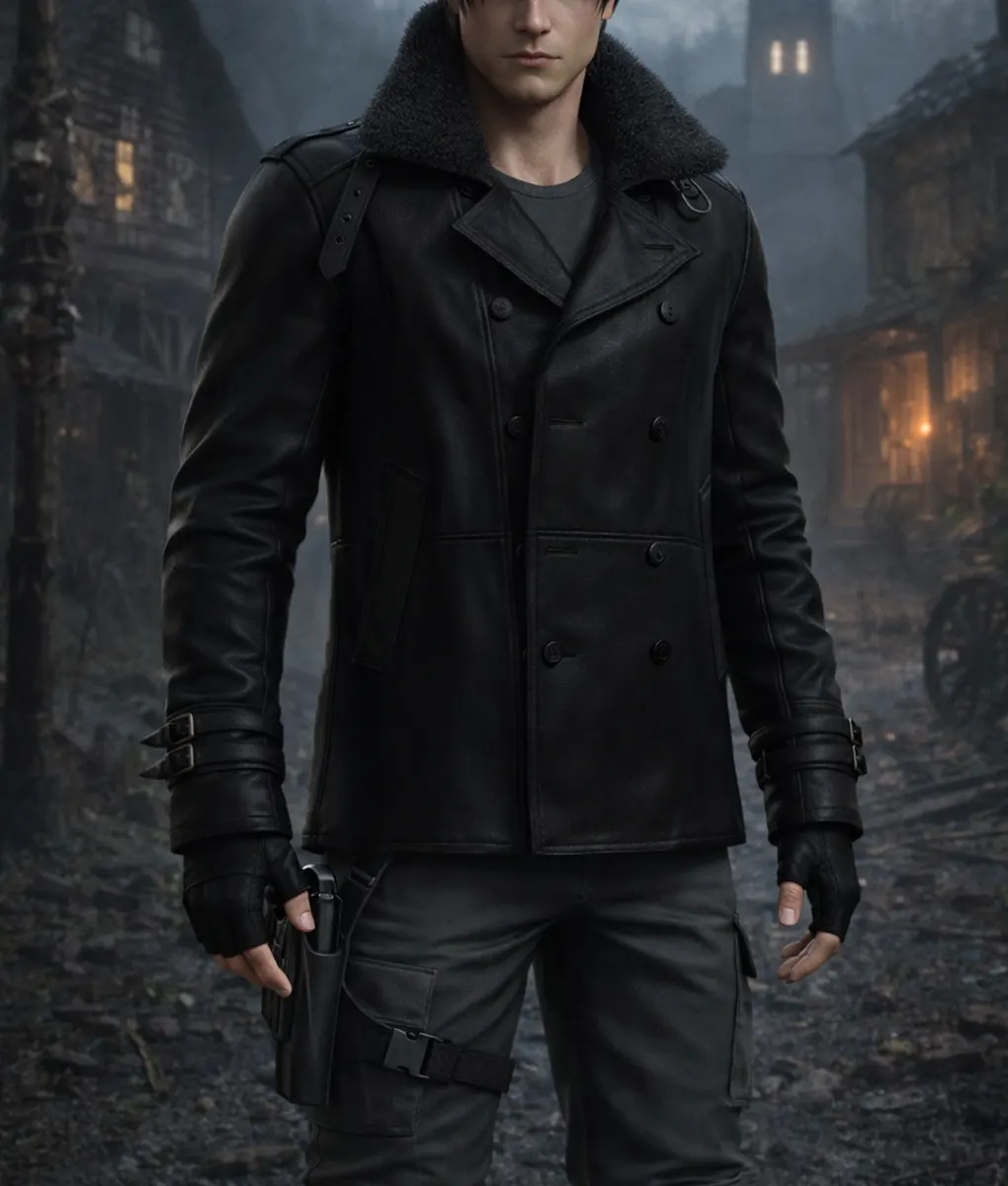 Resident Evil 9 Leon Kennedy Black Leather Jacket-Front
