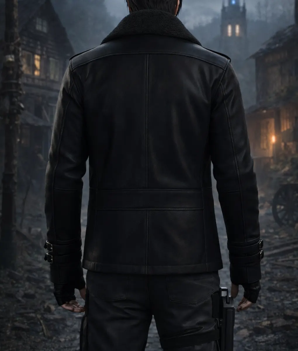 Resident Evil 9 Leon Kennedy Black Leather Jacket-Back