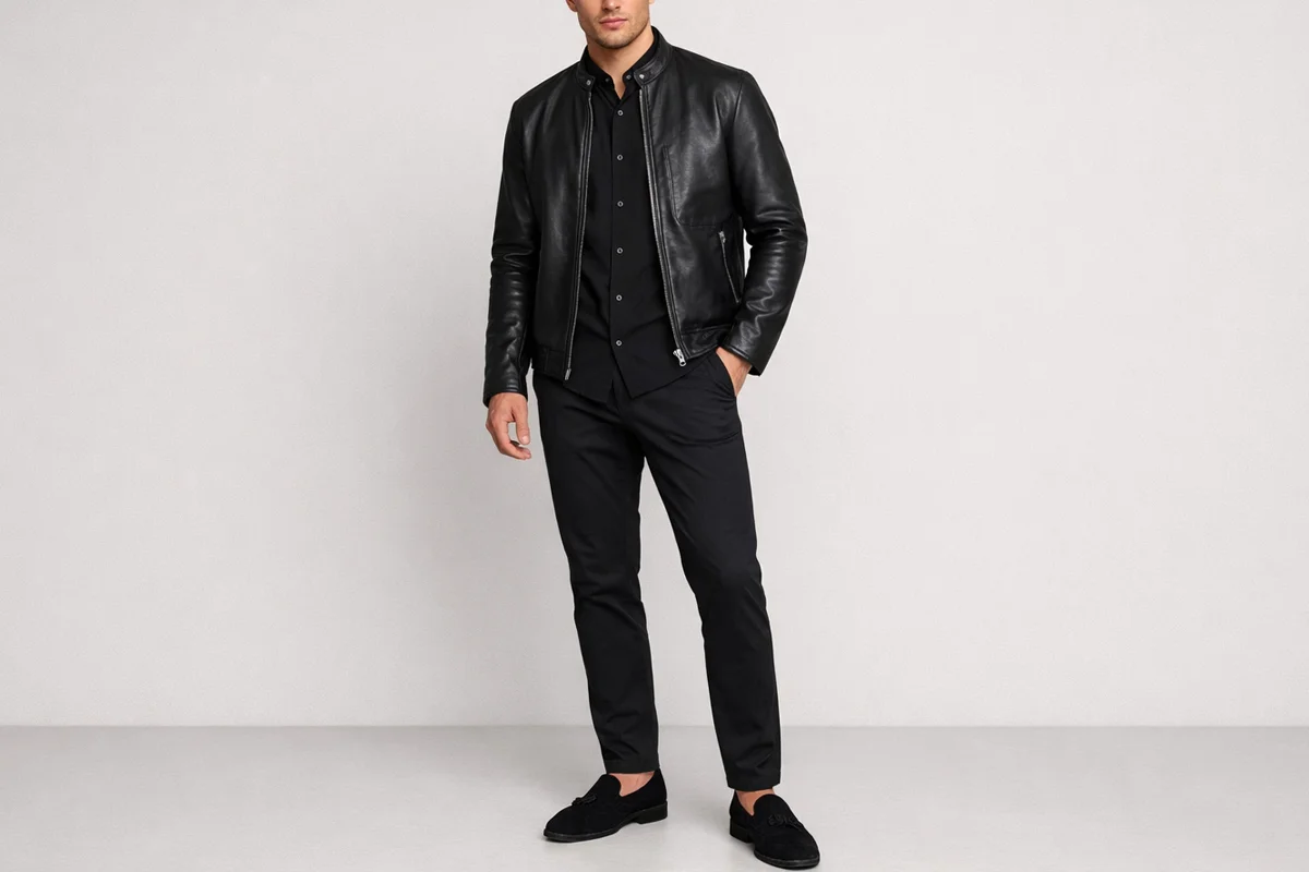 men's leather jacket outfit ideas