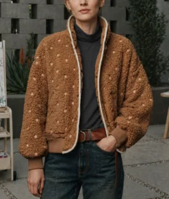 Beef S02 Carey Mulligan Brown Sherpa Jacket-Front