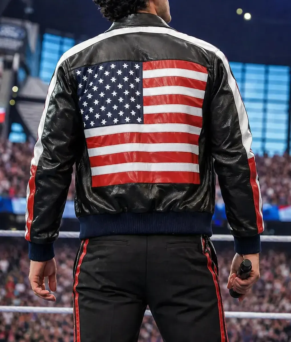 WrestleMania Joe Jonas American Flag Black Leather Jacket | NYC