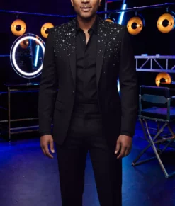 John Legend Crystal Embellished Black Blazer-Front