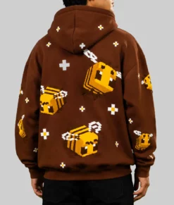 Bee Embroidered Oversized Brown Hoodie-Back