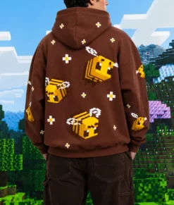 Bee Embroidered Oversized Brown Hoodie-Back