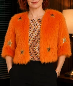 Elsbeth S03 Carrie Preston Orange Fur Jacket-Front
