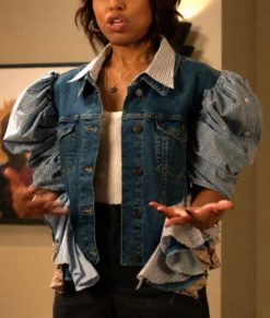 Imperfect Women S01 Kerry Washington Ruffled Sleeves Denim Jacket-Front