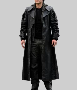 Highlander Henry Cavill Black Leather Trench Coat-Front
