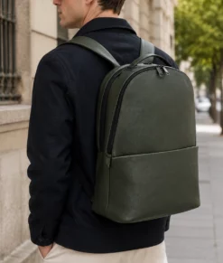 Men's Premium Olive Green Leather Laptop Backpack