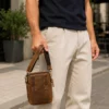Men’s Vintage Brown Leather Crossbody Travel Bag
