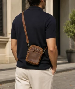 Men’s Vintage Brown Leather Crossbody Travel Bag