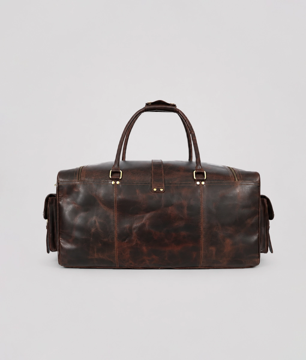 Men’s Vintage Dark Brown Leather Weekender Travel Duffel Bag