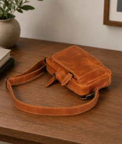 Men’s Vintage Tan Leather Crossbody Sling Bag