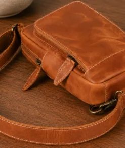 Men’s Vintage Tan Leather Crossbody Sling Bag