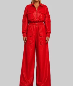 Queen Latifah Red Leather Jumpsuit-Front