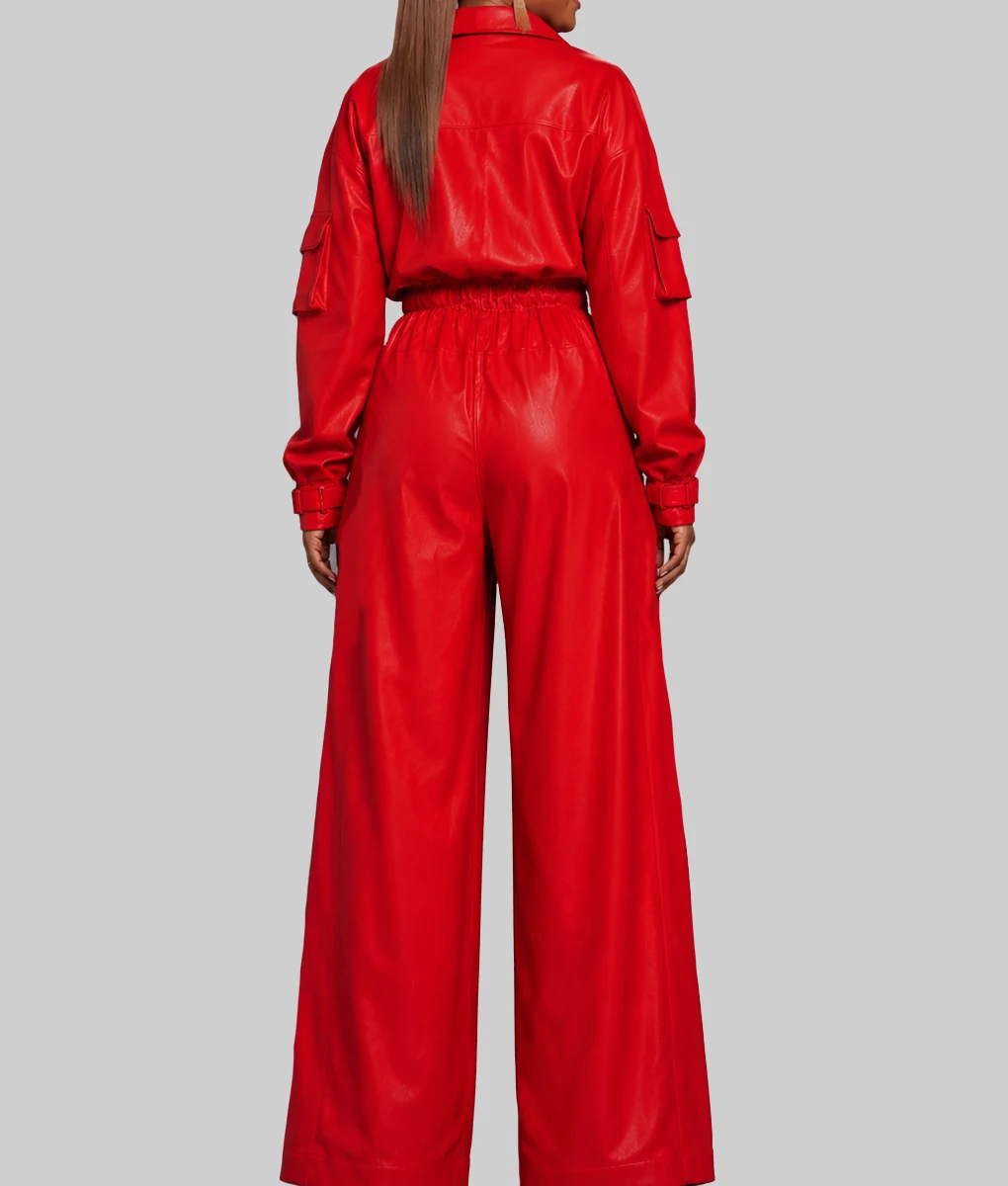 52nd American Music Awards Queen Latifah Red Leather Jumpsuit