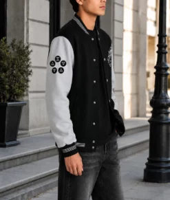 The Witcher 3 Black and Grey Varsity Jacket-Side Male