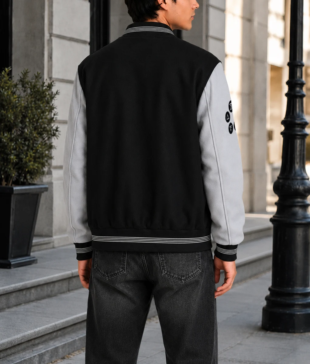 The Witcher 3 Black and Grey Varsity Jacket-Back Male