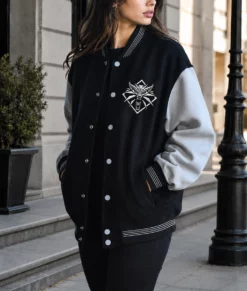 The Witcher 3 Black and Grey Varsity Jacket-Side Female