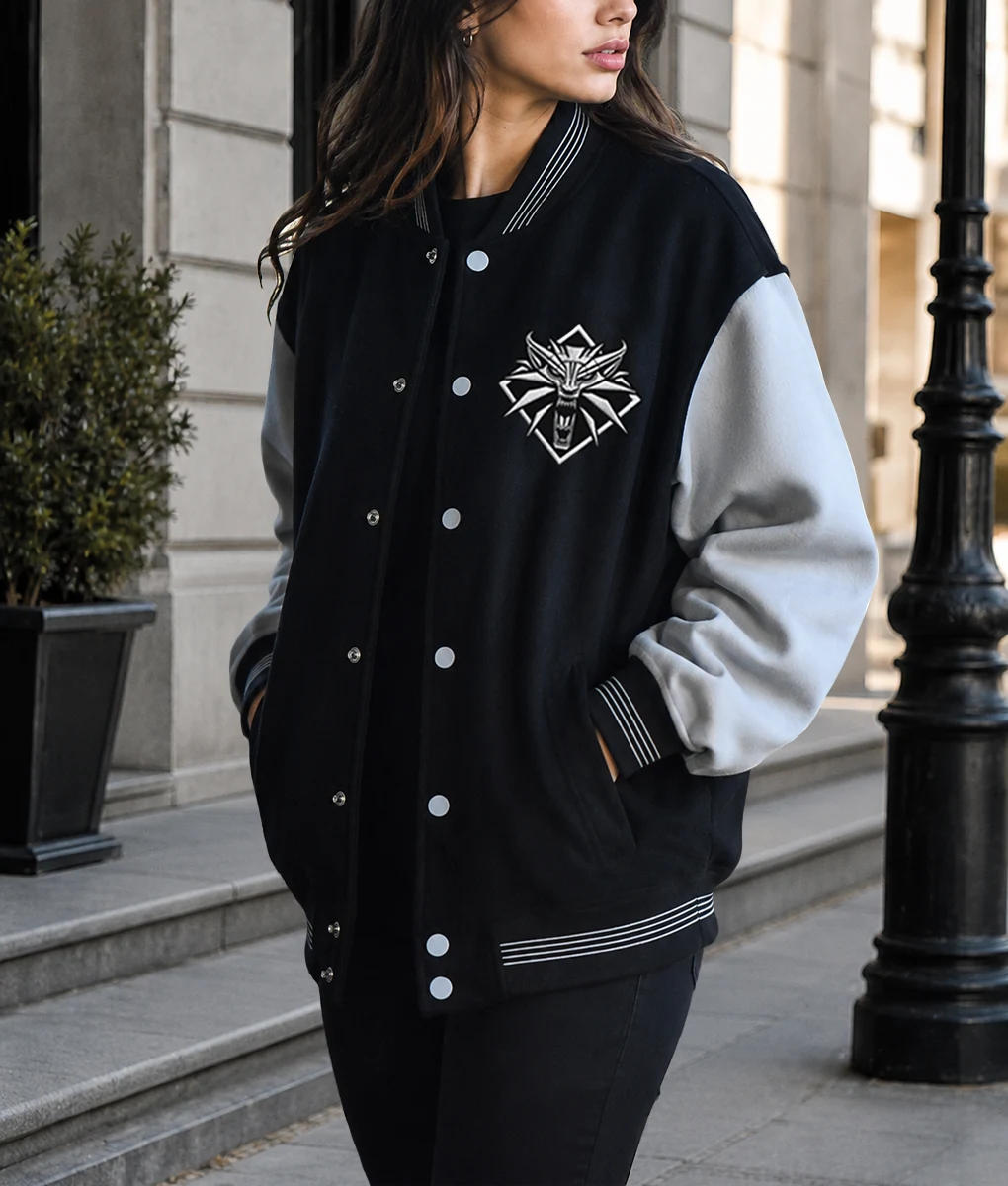 The Witcher 3 Black and Grey Varsity Jacket-Side Female