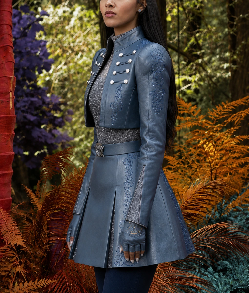 Malia Baker Blue Cropped Leather Jacket-Side