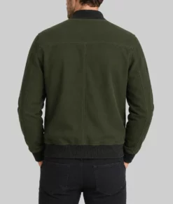 Men's Dark Olive Green Suede Leather Bomber Jacket-Back