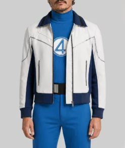 Pedro Pascal White & Blue Leather Jacket-Front