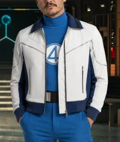 Pedro Pascal White & Blue Leather Jacket-Front