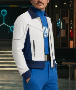 Pedro Pascal White & Blue Leather Jacket-Side