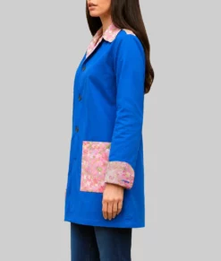 The End of Oak Street Anne Hathaway Blue Coat-Side