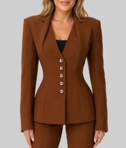 The Real Housewives of Orange County Gina Kirschenheiter Brown Blazer-Front