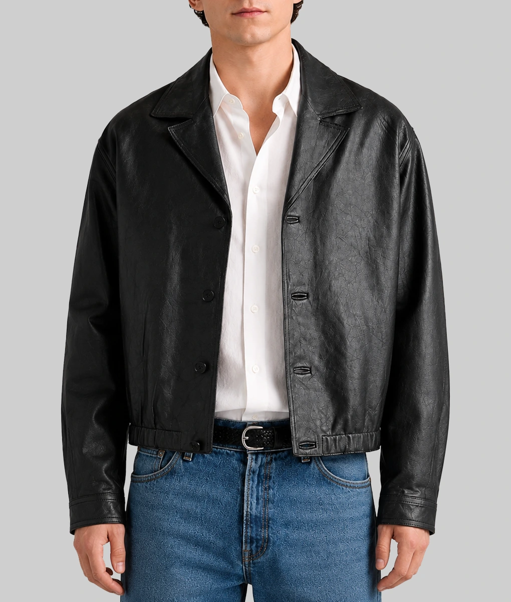 Tom Holland Black Nappa Leather Jacket-Front