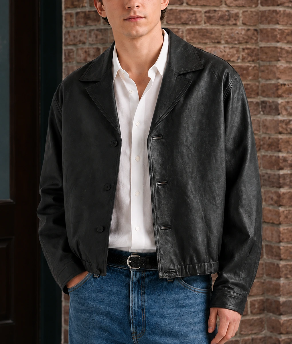 Tom Holland Black Nappa Leather Jacket-Front